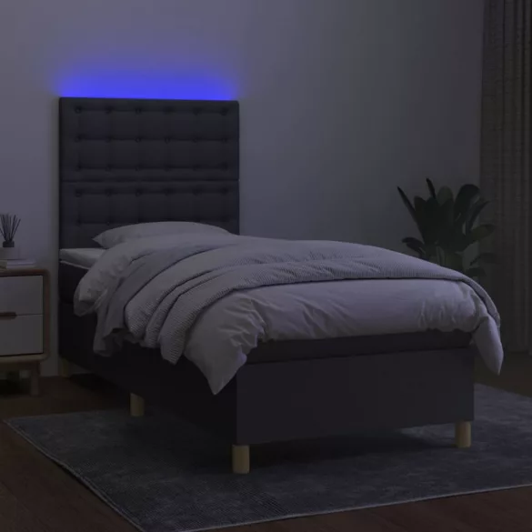 sötétszürke szövet rugós és LED-es ágy matraccal 80 x 200 cm