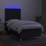fekete szövet rugós és LED-es ágy matraccal 80 x 200 cm