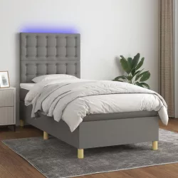   sötétszürke szövet rugós és LED-es ágy matraccal 90x190 cm
