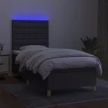 sötétszürke szövet rugós és LED-es ágy matraccal 90x190 cm