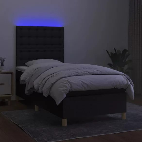 fekete szövet rugós és LED-es ágy matraccal 90x190 cm