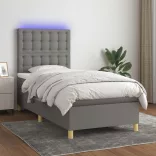 sötétszürke szövet rugós és LED-es ágy matraccal 90x200 cm
