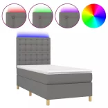 sötétszürke szövet rugós és LED-es ágy matraccal 90x200 cm