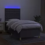 sötétszürke szövet rugós és LED-es ágy matraccal 90x200 cm