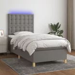 sötétszürke szövet rugós és LED-es ágy matraccal 100x200 cm