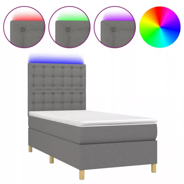 sötétszürke szövet rugós és LED-es ágy matraccal 100x200 cm