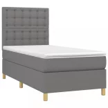 sötétszürke szövet rugós és LED-es ágy matraccal 100x200 cm