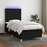 fekete szövet rugós és LED-es ágy matraccal 100x200 cm