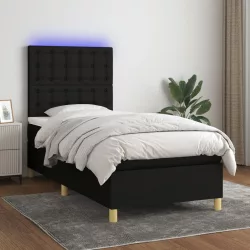 fekete szövet rugós és LED-es ágy matraccal 100x200 cm