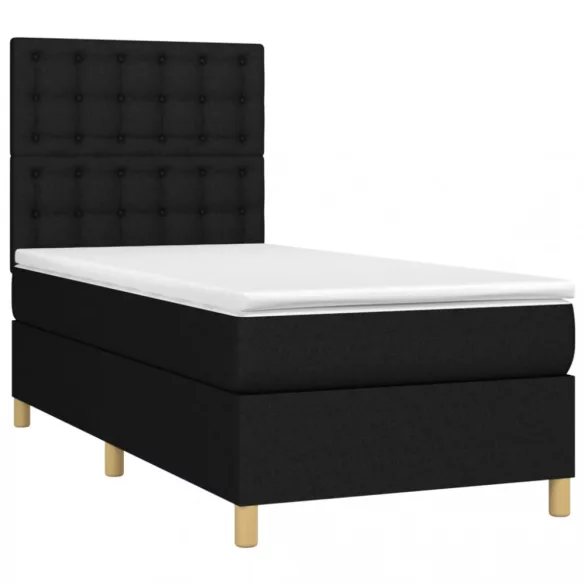 fekete szövet rugós és LED-es ágy matraccal 100x200 cm