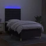 fekete szövet rugós és LED-es ágy matraccal 100x200 cm