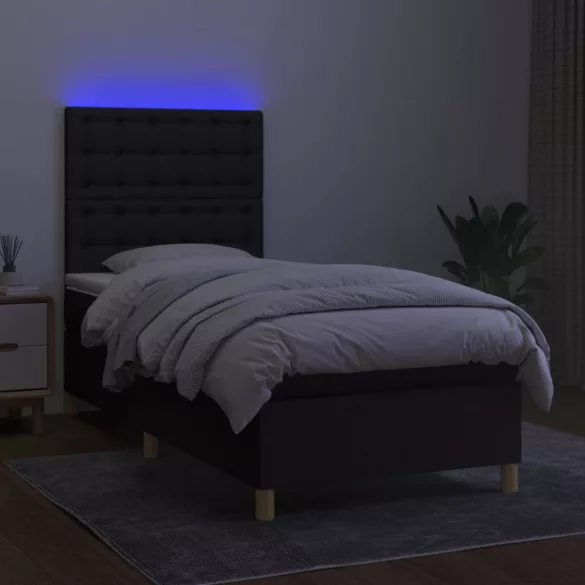 fekete szövet rugós és LED-es ágy matraccal 100x200 cm