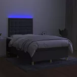 sötétszürke szövet rugós és LED-es ágy matraccal 120 x 200 cm