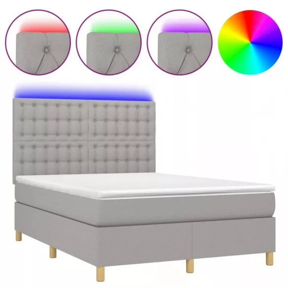 sötétszürke szövet rugós és LED-es ágy matraccal 140x190 cm