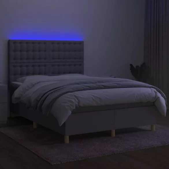 sötétszürke szövet rugós és LED-es ágy matraccal 140x190 cm