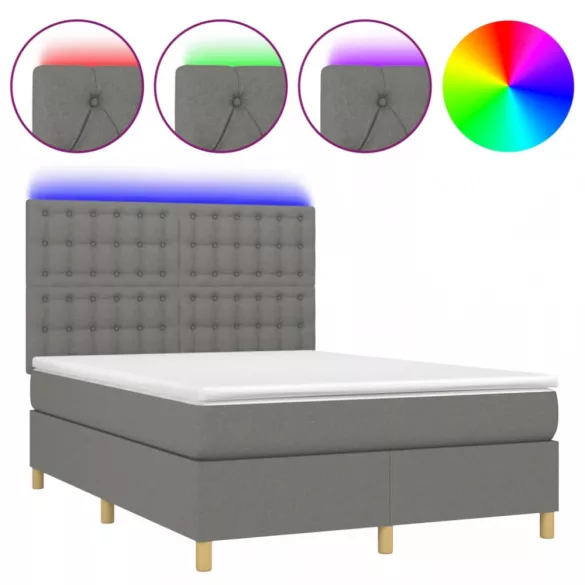 sötétszürke szövet rugós és LED-es ágy matraccal 140x190 cm