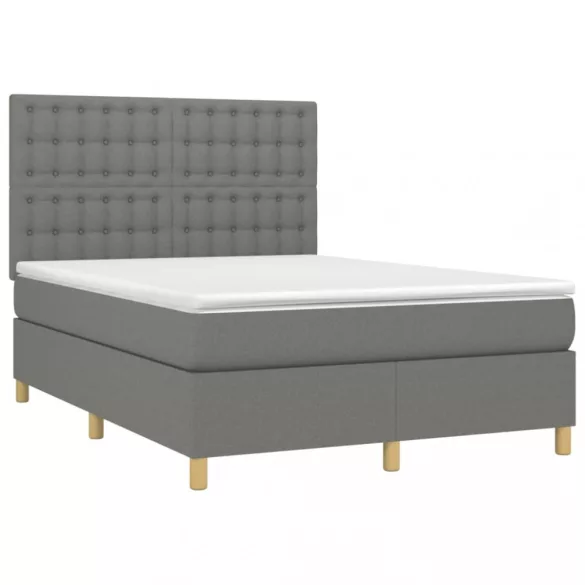 sötétszürke szövet rugós és LED-es ágy matraccal 140x190 cm
