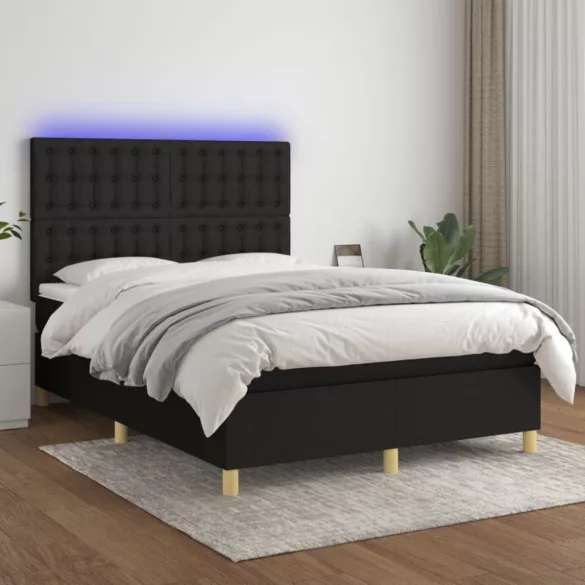 fekete szövet rugós és LED-es ágy matraccal 140x190 cm