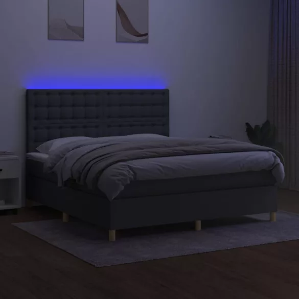 sötétszürke szövet rugós és LED-es ágy matraccal 160x200 cm
