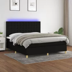 fekete szövet rugós és LED-es ágy matraccal 160x200 cm