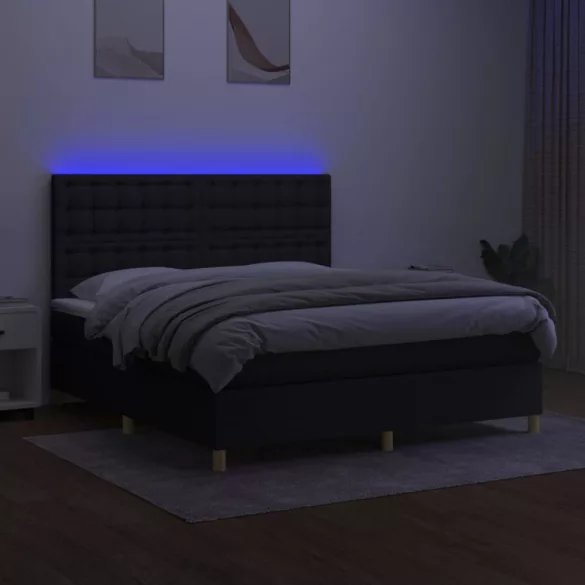 fekete szövet rugós és LED-es ágy matraccal 160x200 cm