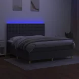 sötétszürke szövet rugós és LED-es ágy matraccal 180 x 200 cm