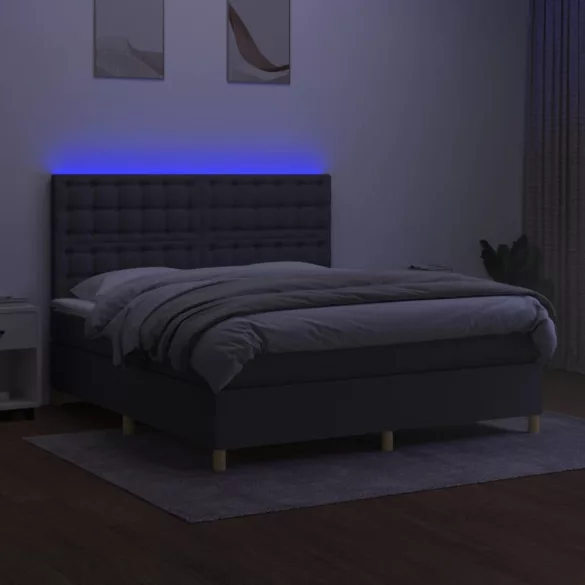 sötétszürke szövet rugós és LED-es ágy matraccal 180 x 200 cm