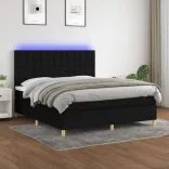 fekete szövet rugós és LED-es ágy matraccal 180 x 200 cm