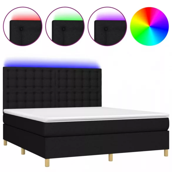 fekete szövet rugós és LED-es ágy matraccal 180 x 200 cm