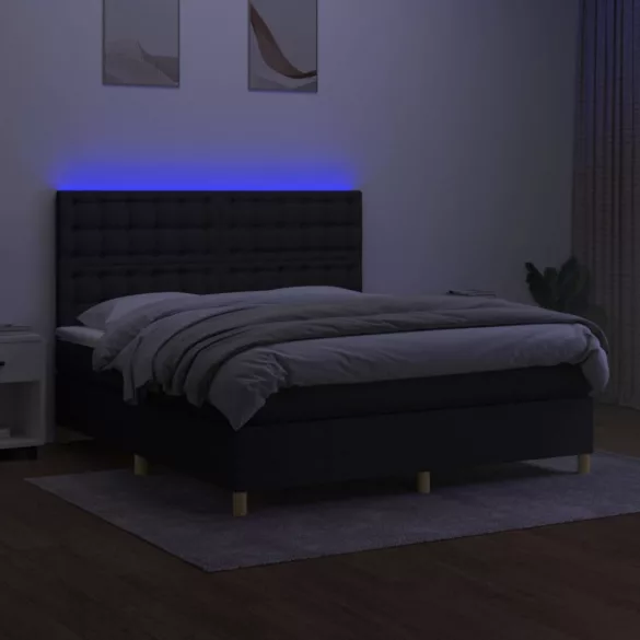 fekete szövet rugós és LED-es ágy matraccal 180 x 200 cm