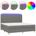 sötétszürke szövet rugós és LED-es ágy matraccal 200x200 cm