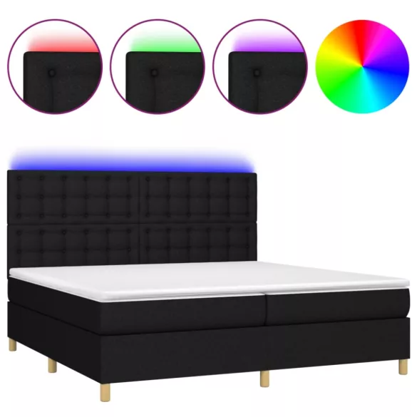 fekete szövet rugós és LED-es ágy matraccal 200x200 cm
