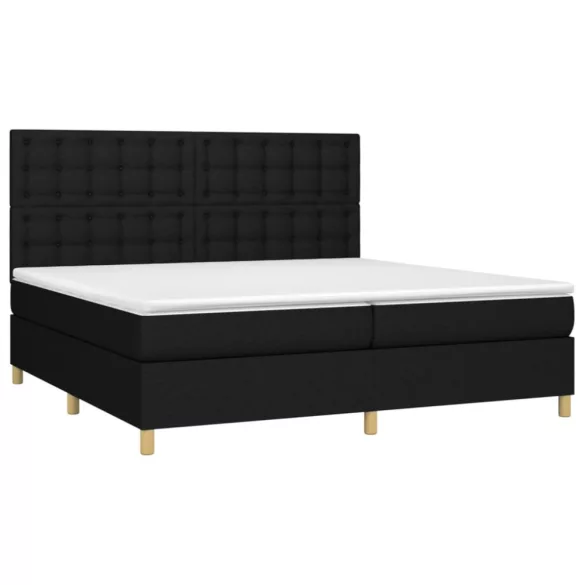 fekete szövet rugós és LED-es ágy matraccal 200x200 cm