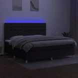 fekete szövet rugós és LED-es ágy matraccal 200x200 cm