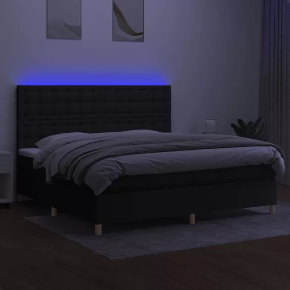 fekete szövet rugós és LED-es ágy matraccal 200x200 cm