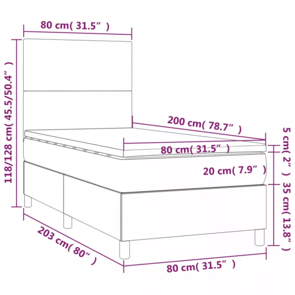 fekete műbőr rugós ágy matraccal és LED-del 80 x 200 cm