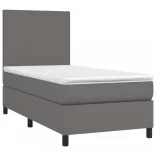 szürke műbőr rugós ágy matraccal és LED-del 80 x 200 cm