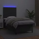 fekete műbőr rugós ágy matraccal és LED-del 90x190 cm