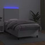 fehér műbőr rugós ágy matraccal és LED-del 90x190 cm