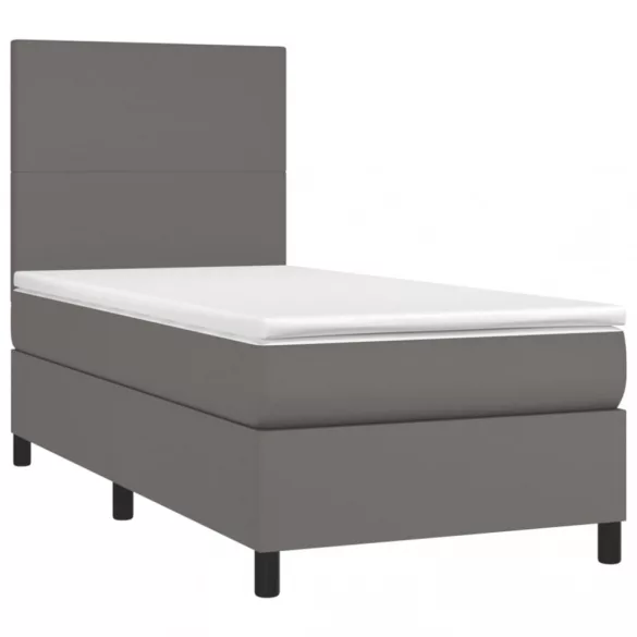 szürke műbőr rugós ágy matraccal és LED-del 90x190 cm