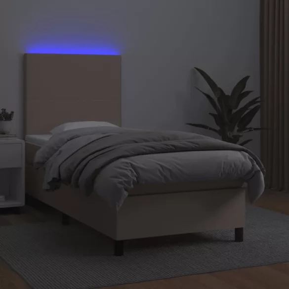 cappuccino színű műbőr rugós ágy matraccal és LED-del 90x190 cm