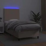 cappuccino színű műbőr rugós ágy matraccal és LED-del 90x200 cm