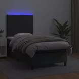 fekete műbőr rugós ágy matraccal és LED-del 100x200 cm