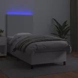 fehér műbőr rugós ágy matraccal és LED-del 100x200 cm