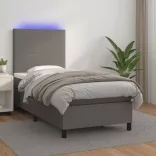 szürke műbőr rugós ágy matraccal és LED-del 100x200 cm