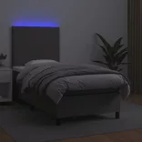 szürke műbőr rugós ágy matraccal és LED-del 100x200 cm