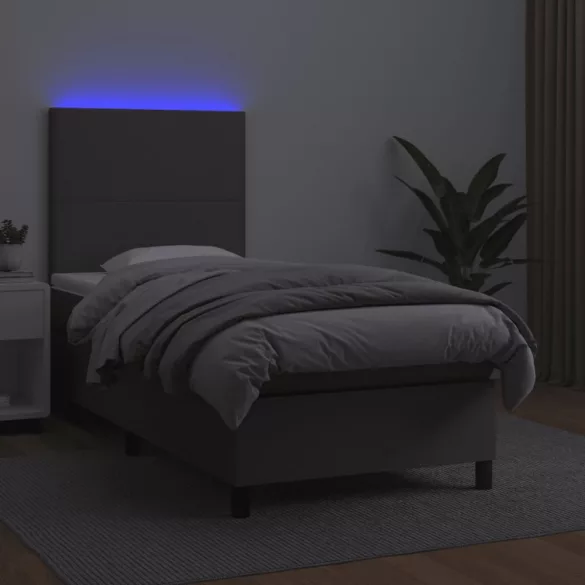 szürke műbőr rugós ágy matraccal és LED-del 100x200 cm