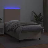cappuccino színű műbőr rugós ágy matraccal és LED-del 100x200cm