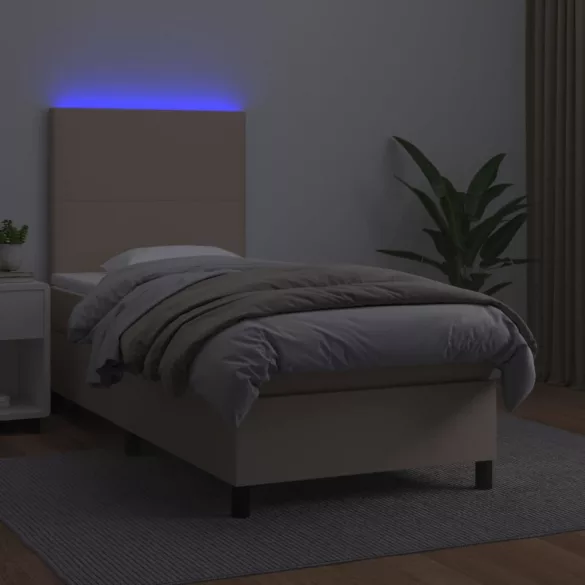 cappuccino színű műbőr rugós ágy matraccal és LED-del 100x200cm