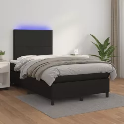 fekete műbőr rugós ágy matraccal és LED-del 120x200 cm